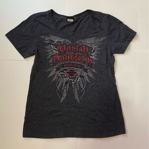 Harley-Davidson Black Graphic Short Sleeve Tee with Rhinestones!!